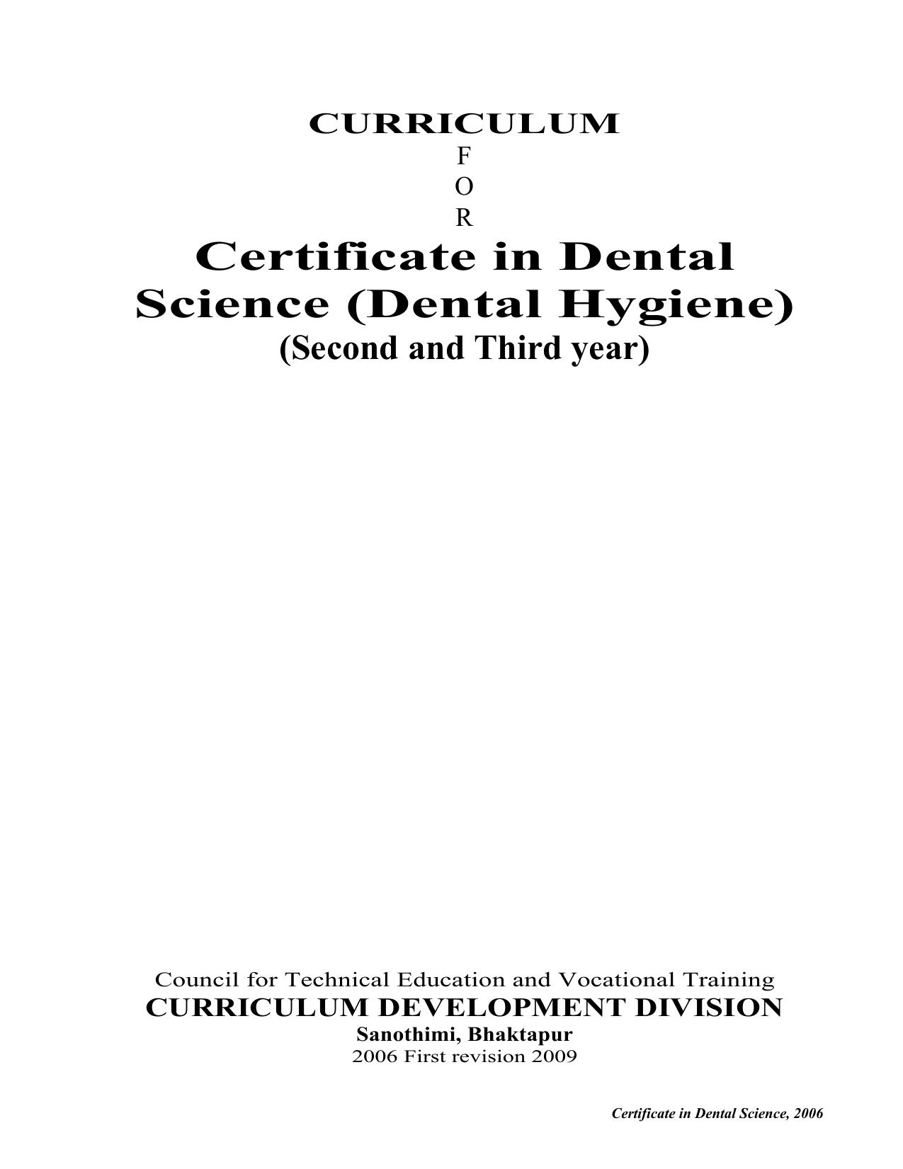 Certificate in Dental Science, 2065